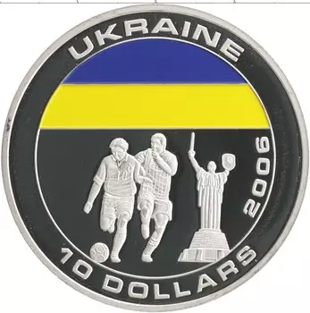 Монета 10 долларов Либерии 2005 года Посеребрение Чемпионат мира по футболу