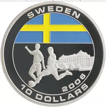 Монета 10 долларов Либерии 2005 года Посеребрение Чемпионат мира по футболу