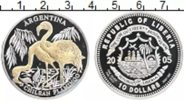 Монета 10 долларов Либерии 2005 года Серебро Аргентина