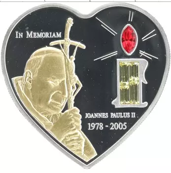 Монета 10 долларов Либерии 2005 года Серебро Памяти Иоанна Павла II