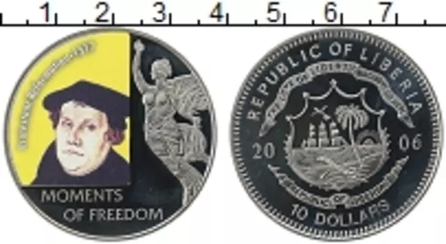 Монета 10 долларов Либерии 2006 года Медно-никель Реформация