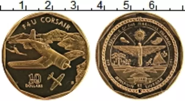 Монета 10 долларов Маршалловых островов 1991 года Латунь Самолеты Второй мировой войны
