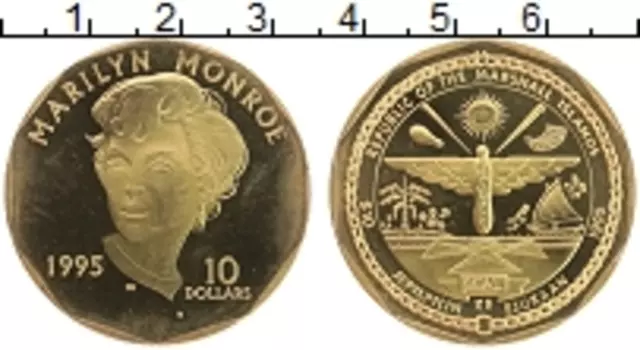 Монета 10 долларов Маршалловых островов 1995 года Латунь Мэрлин Монро
