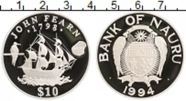 Монета 10 долларов Науру 1994 года Серебро Парусник Джон Феарн