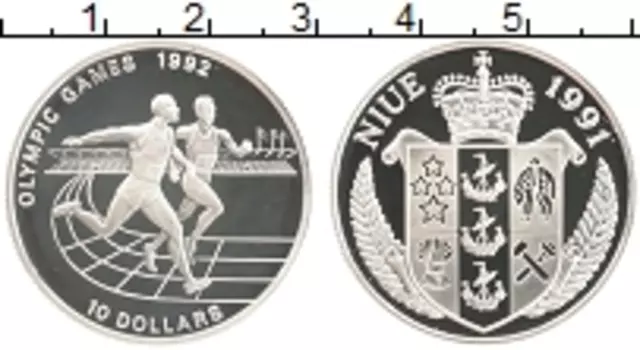 Монета 10 долларов Ниуэ 1991 года Серебро Олимпийские игры
