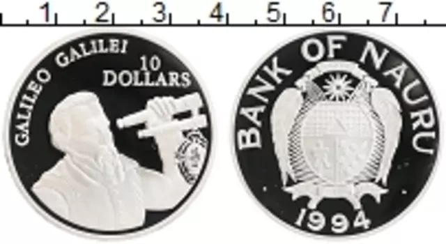 Монета 10 долларов Ниуэ 1994 года Серебро Галилео Галилей