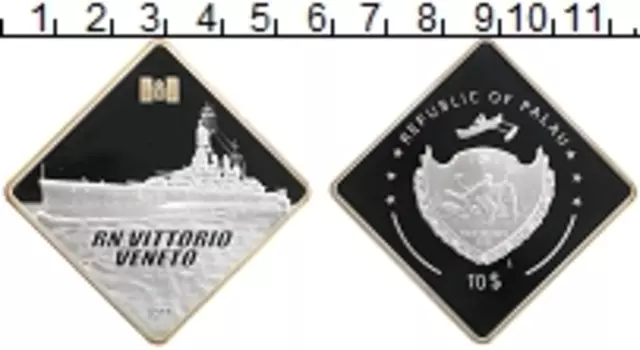 Монета 10 долларов Палау 2011 года Серебро Линкор "Витторио Венето"