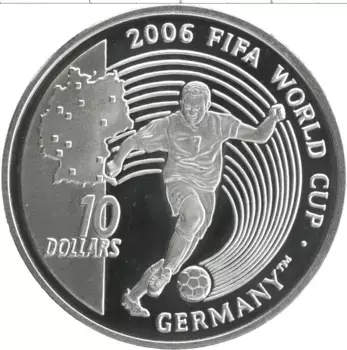 Монета 10 долларов Сьерры-Леоне 2004 года Серебро Чемпионат Мира по футболу 2006