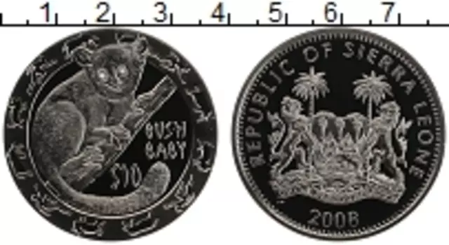 Монета 10 долларов Сьерры-Леоне 2008 года Серебро Ночные животные