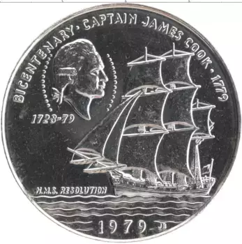 Монета 10 долларов Самоа 1979 года Серебро 200 лет со дня смерти Джеймса Кука