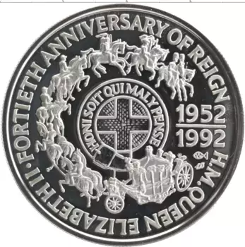 Монета 10 долларов Самоа 1992 года Серебро 40 лет правления Елизаветы II