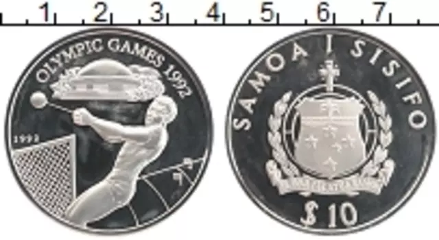 Монета 10 долларов Самоа 1992 года Серебро Олимпийски игры