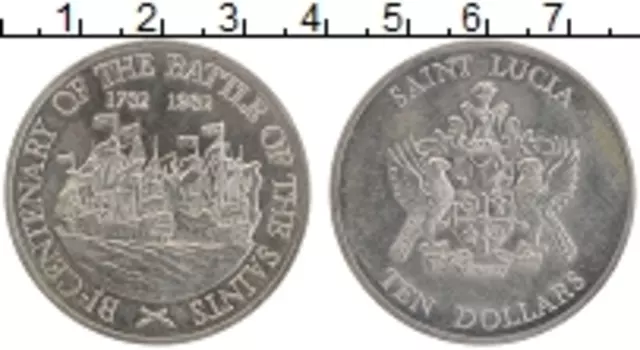 Монета 10 долларов Сент-Люсии 1982 года Медно-никель 200 лет битвы