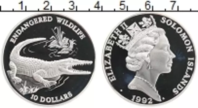 Монета 10 долларов Соломоновых островов 1992 года Серебро Елизавета II