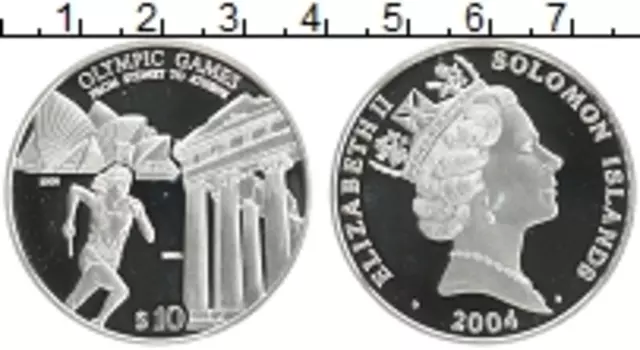 Монета 10 долларов Соломоновых островов 2004 года Серебро Елизавета II