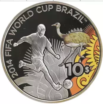 Монета 10 долларов Соломоновых островов 2012 года Серебро Чемпионат мира по футболу 2014