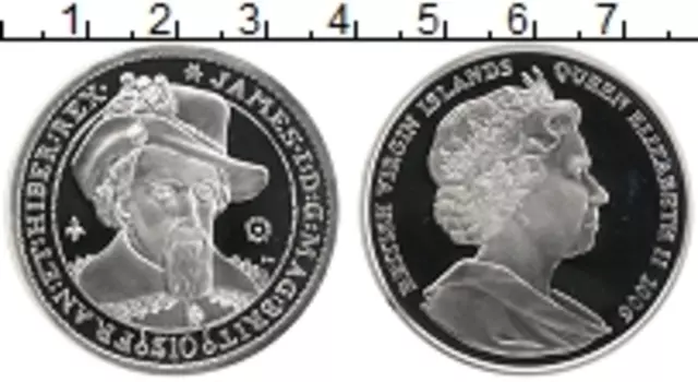 Монета 10 долларов Виргинских островов 2006 года Серебро Джеймс I