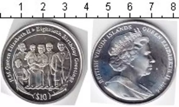 Монета 10 долларов Виргинских островов 2006 года Серебро Юбилей королевы