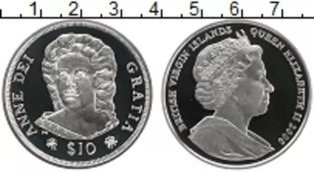 Монета 10 долларов Виргинских островов 2008 года Серебро Анна