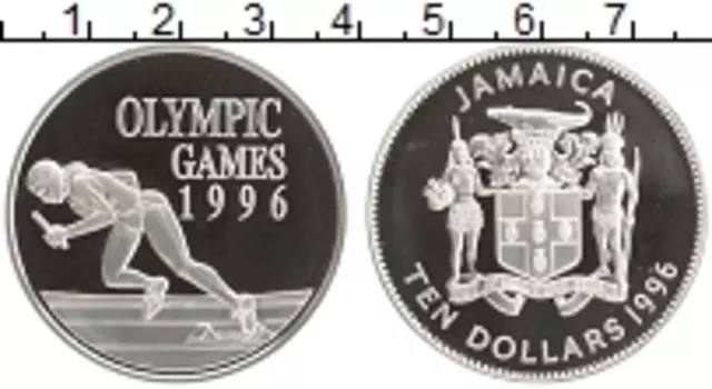 Монета 10 долларов Ямайки 1996 года Серебро Олимпийские игры в Атланте