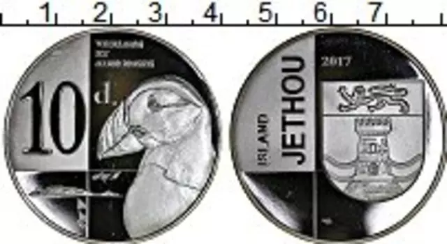 Монета 10 дублей Гернси 2017 года Посеребрение UNUSUAL, Остров Джету, птица