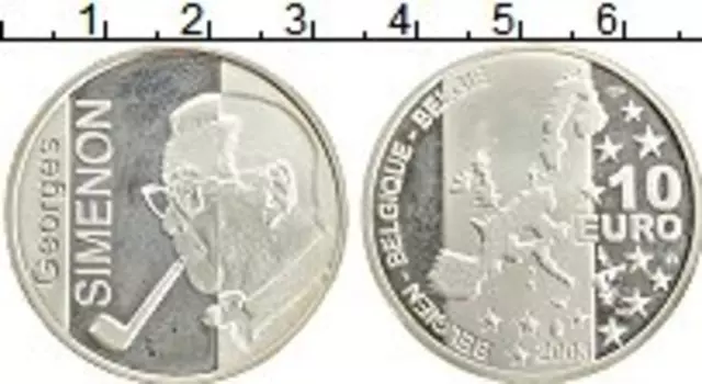 Монета 10 евро Бельгии 2003 года Серебро Жорж Сименон