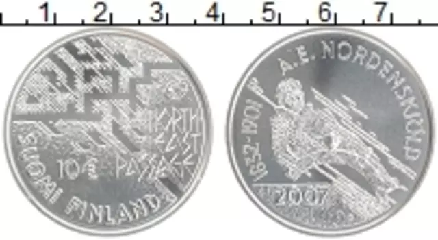 Монета 10 евро Финляндии 2007 года Серебро Адольф Эрик Норденшёльд и Северный морской путь