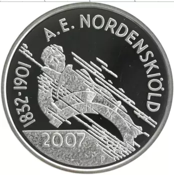 Монета 10 евро Финляндии 2007 года Серебро Адольф Эрик Норденшёльд и Северный морской путь