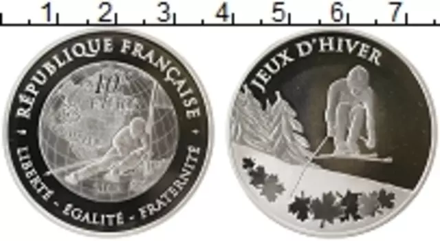 Монета 10 евро Франции 2009 года Серебро XXI Зимние Олимпийские игры в Ванкувере