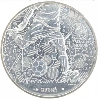 Монета 10 евро Франции 2016 года Серебро Чемпионат Европы по футболу
