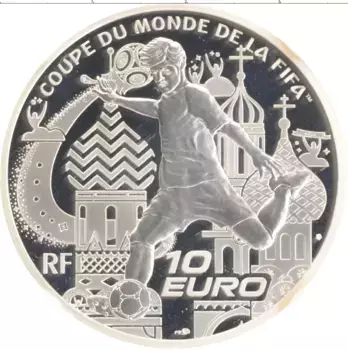 Монета 10 евро Франции 2018 года Серебро Чемпионат Мира по футболу в России