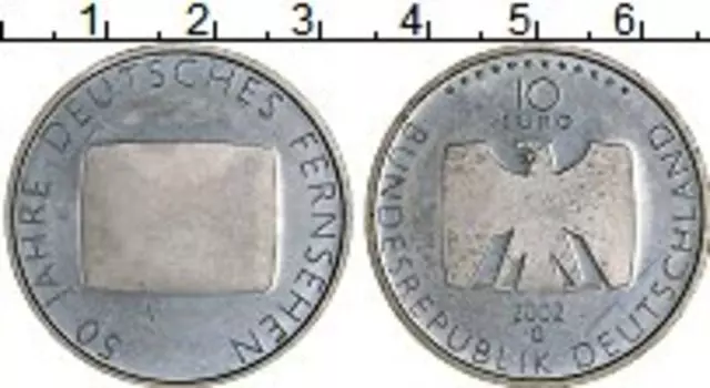 Монета 10 евро Германии 2002 года Серебро 50 лет немецкому телевидению