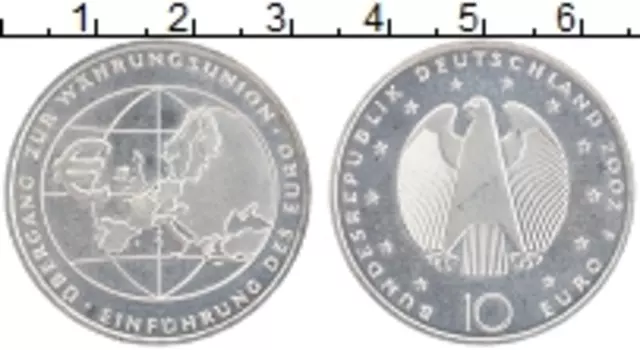 Монета 10 евро Германии 2002 года Серебро Презентация евро