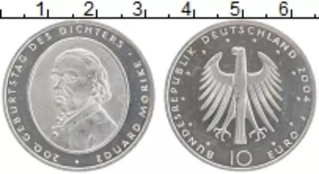 Монета 10 евро Германии 2004 года Серебро F