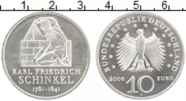 Монета 10 евро Германии 2006 года Серебро 225 лет со дня рождения Карла Шинкеля F