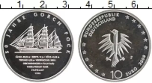 Монета 10 евро Германии 2008 года Серебро J