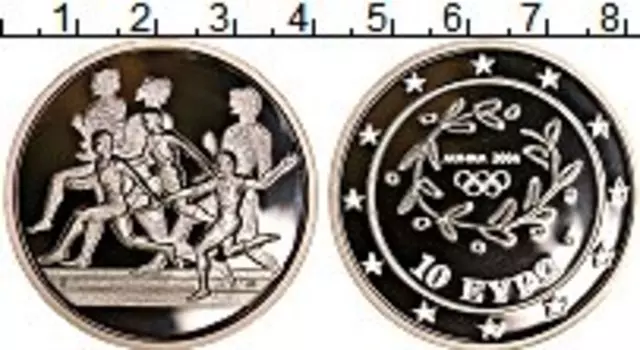 Монета 10 евро Греции 2004 года Серебро Афины 2004