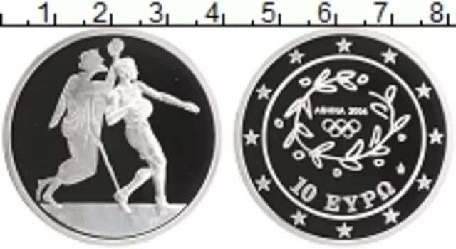Монета 10 евро Греции 2004 года Серебро Олимпийские игры в Афинах