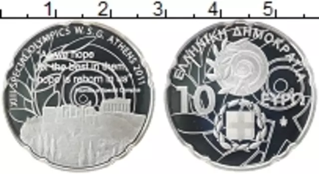 Монета 10 евро Греции 2011 года Серебро Специальные Олимпийские игры