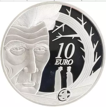 Монета 10 евро Ирландии 2006 года Серебро 100 лет со дня рождения Сэмюэля Беккета