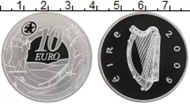 Монета 10 евро Ирландии 2009 года Серебро Банкноты Ирландии 80 лет