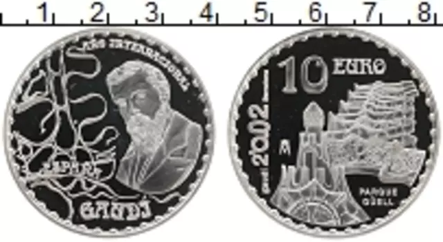 Монета 10 евро Испании 2002 года Серебро 150 лет со дня рождения Антонио Гауди