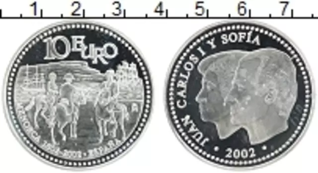 Монета 10 евро Испании 2002 года Серебро Хуан Карлос I и София