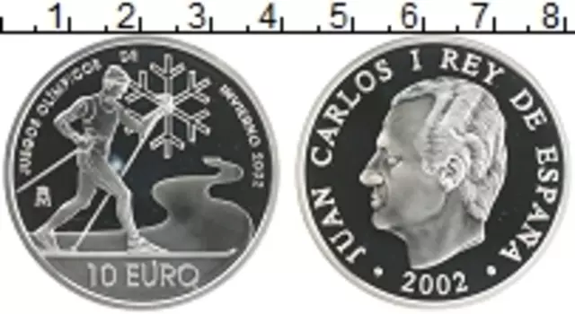 Монета 10 евро Испании 2002 года Серебро XIX зимние олимпийские игры в Солт-Лейк-Сити