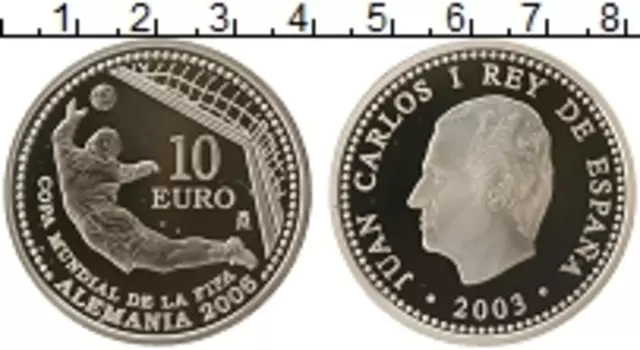 Монета 10 евро Испании 2003 года Серебро Чемпионат Мира по футболу