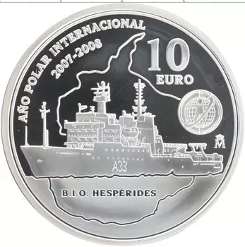 Монета 10 евро Испании 2007 года Серебро Международный полярный год