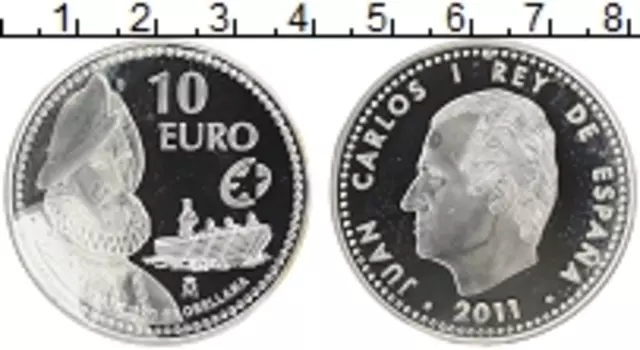Монета 10 евро Испании 2011 года Серебро Хуан Карлос I