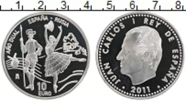 Монета 10 евро Испании 2011 года Серебро Русский балет