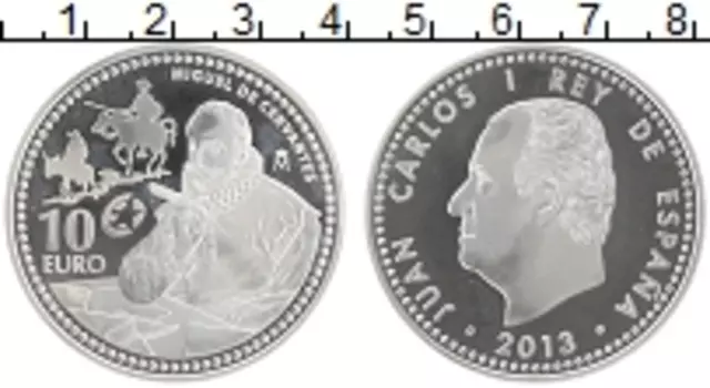 Монета 10 евро Испании 2013 года Серебро Мигель де Сервантес