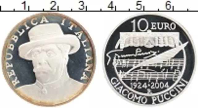 Монета 10 евро Италии 2004 года Серебро Джакомо Пуччини